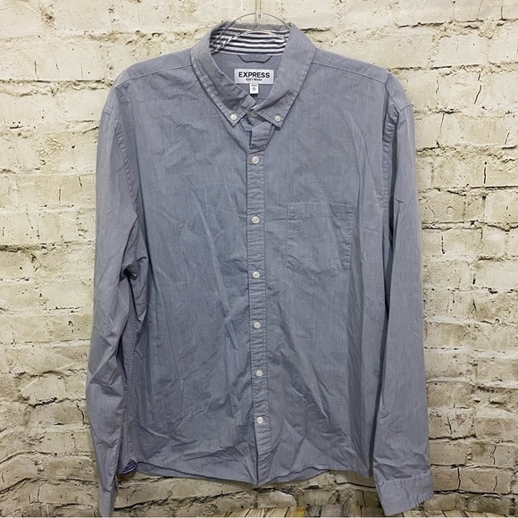 Express Gray Soft Wash Cotton Long Sleeve Button Down Shirt - Picture 1 of 5